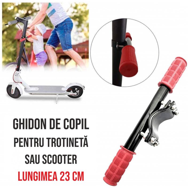 Sport si Outdoor - Role, trotinete si skateboard - Piese si accesorii trotinete - Maner ghidon suplimentar trotineta, scuter, 23 cm, reglabil, mansoane din silicon, ghidon de copil pentru trotineta - Infinity.ro