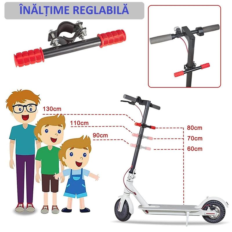 Sport si Outdoor - Role, trotinete si skateboard - Piese si accesorii trotinete - Maner ghidon suplimentar trotineta, scuter, 23 cm, reglabil, mansoane din silicon, ghidon de copil pentru trotineta - Infinity.ro