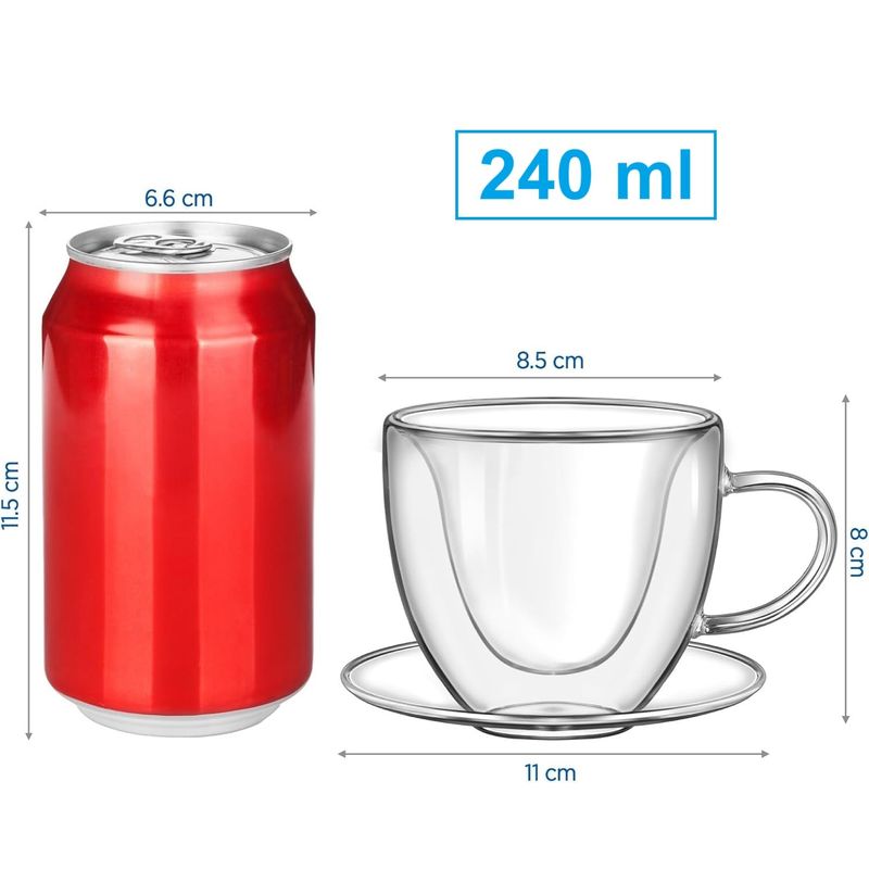 Casa si Gradina - Bucatarie si vesela - Cani si pahare - Cani si cesti - Pahar perete dublu cu maner, forma de inima, 240 ml, set 1 2 4 6, sticla borosilicata premium termorezistenta - Infinity.ro