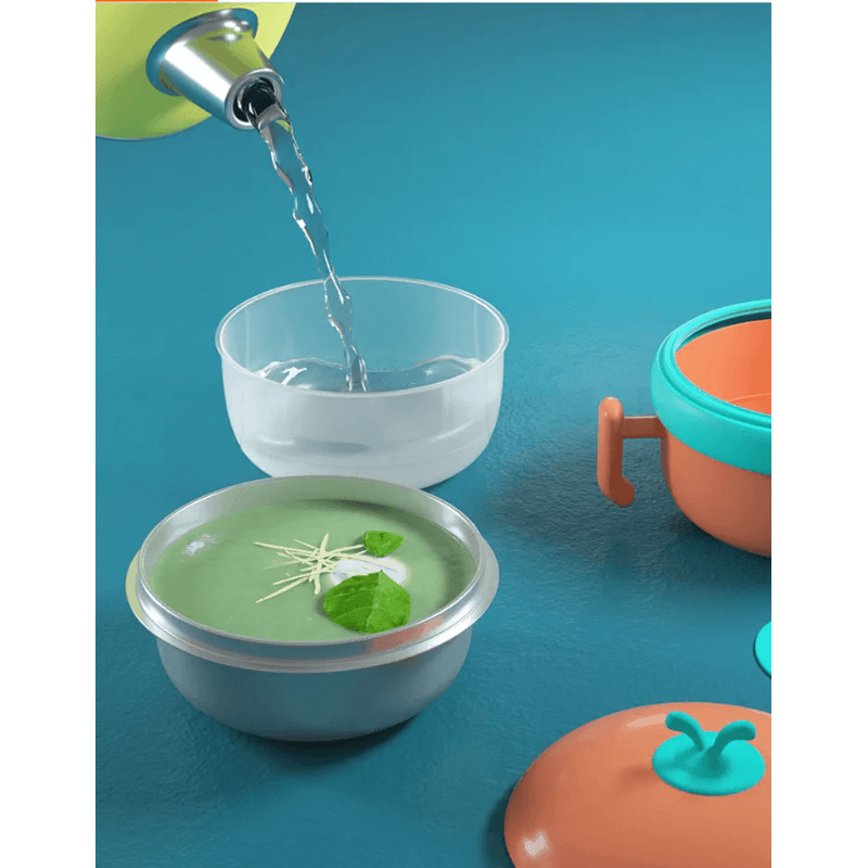 Jucarii, Copii si Bebe - Hrana si alaptare - Biberoane, suzete si accesorii hranire - Articole hranire bebelusi - Set caserola pentru hrana copii 3 in 1, 400 ml, din plastic BPA-free si otel inoxidabil 316 - Infinity.ro