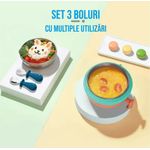 Jucarii, Copii si Bebe - Hrana si alaptare - Biberoane, suzete si accesorii hranire - Articole hranire bebelusi - Set caserola pentru hrana copii 3 in 1, 400 ml, din plastic BPA-free si otel inoxidabil 316 - Infinity.ro