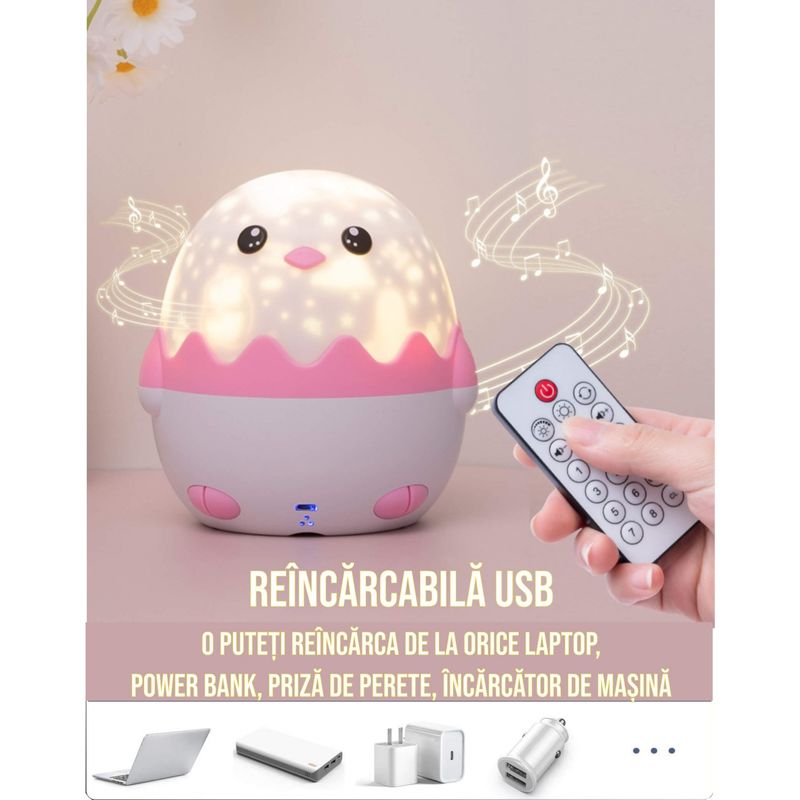 Casa si Gradina - Corpuri si surse de iluminat - Veioze si lampi - Lampi de veghe copii - Lampa muzicala pentru copii cu proiector si cu telecomanda si Bluetooth, portabila cu LEDuri multicolore, telecomanda - Infinity.ro