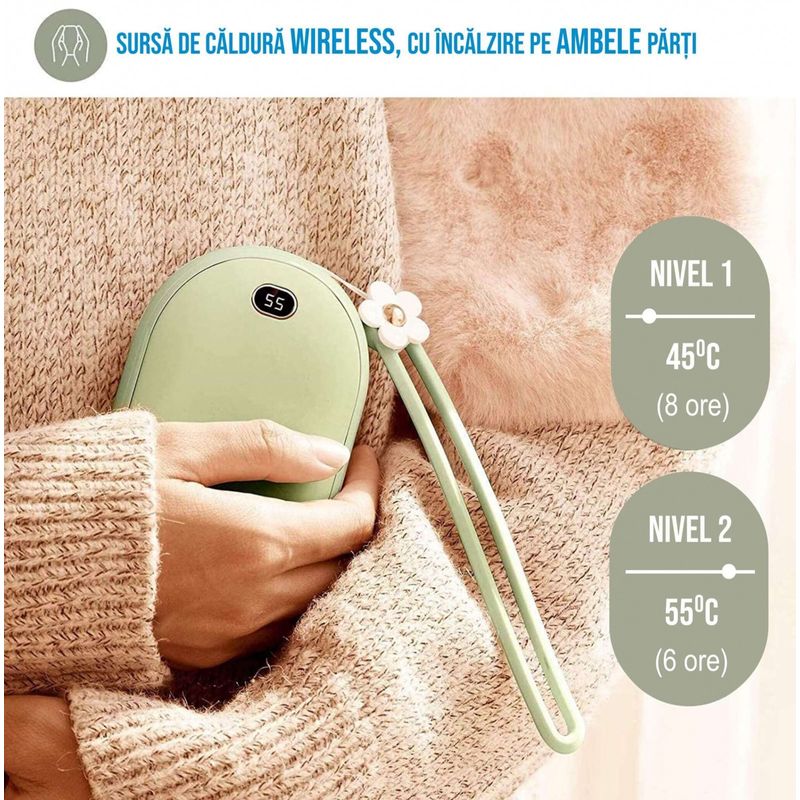 Ingrijire personala si Cosmetice - Sanatate si wellness - Articole wellness - Incalzitoare corporale - Incalzitor de maini Ideas4Comfort cu powerbank 10000mAh, 12W, incarcare USB tip C, 2 trepte incalzire - Infinity.ro