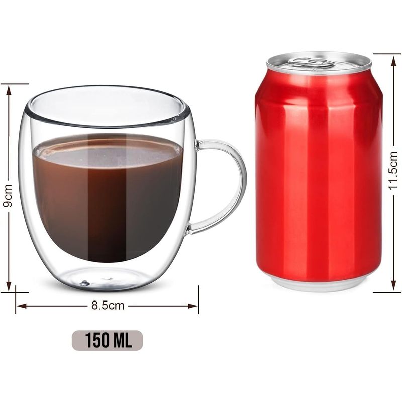 Casa si Gradina - Bucatarie si vesela - Cani si pahare - Cani si cesti - Pahar cu perete dublu cu maner 250 ml, set pahare 1 2 4 6, din sticla borosilicata premium termorezistenta - Infinity.ro