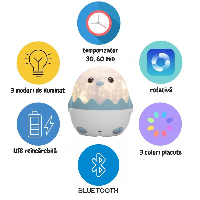 Casa si Gradina - Corpuri si surse de iluminat - Veioze si lampi - Lampi de veghe copii - Lampa muzicala pentru copii cu proiector si cu telecomanda si Bluetooth, portabila cu LEDuri multicolore, telecomanda - Infinity.ro