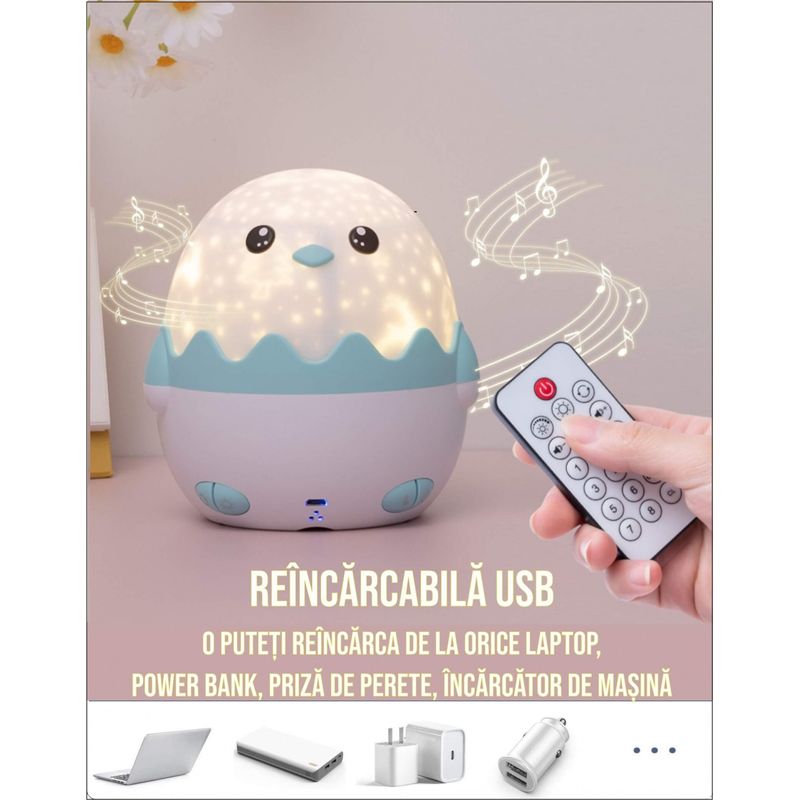 Casa si Gradina - Corpuri si surse de iluminat - Veioze si lampi - Lampi de veghe copii - Lampa muzicala pentru copii cu proiector si cu telecomanda si Bluetooth, portabila cu LEDuri multicolore, telecomanda - Infinity.ro
