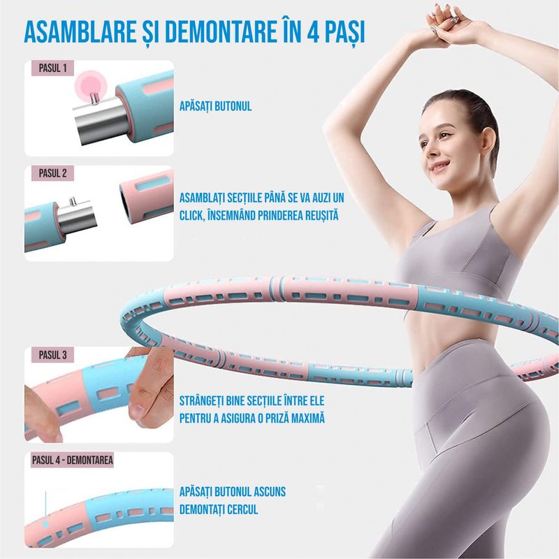 Sport si Outdoor - Accesorii si echipamente sportive - Gimnastica - Set cerc fitness Hula Hoop pentru antrenament gimnastica si slabit, 90 cm, Ideas4Comfort - Infinity.ro