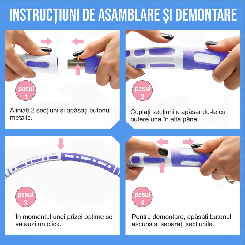 Sport si Outdoor - Accesorii si echipamente sportive - Gimnastica - Set cerc fitness Hula Hoop pentru antrenament gimnastica si slabit, 90 cm, Ideas4Comfort - Infinity.ro