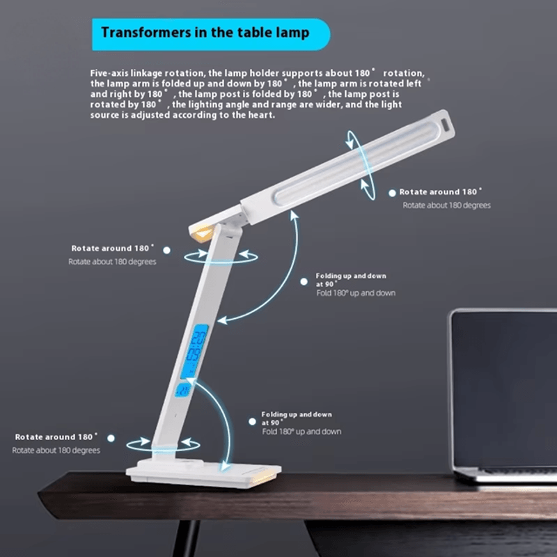 Casa si Gradina - Corpuri si surse de iluminat - Veioze si lampi - Veioze - Lampa de birou cu incarcarcator wireless pentru telefon iOs si Android, afisaj ora, data, temperatura - Infinity.ro