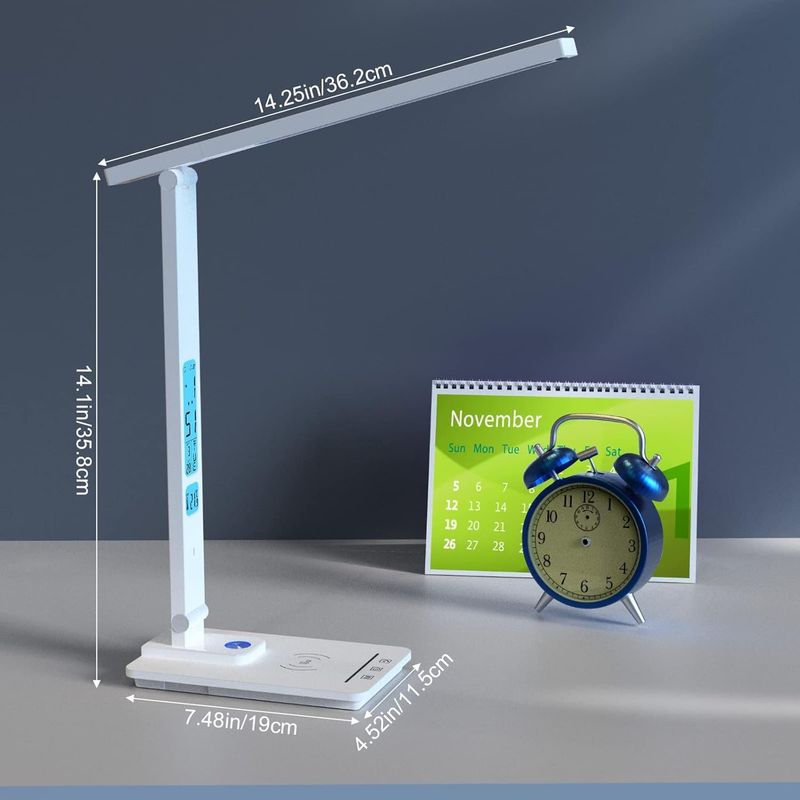 Casa si Gradina - Corpuri si surse de iluminat - Veioze si lampi - Veioze - Lampa de birou cu incarcarcator wireless pentru telefon iOs si Android, afisaj ora, data, temperatura - Infinity.ro