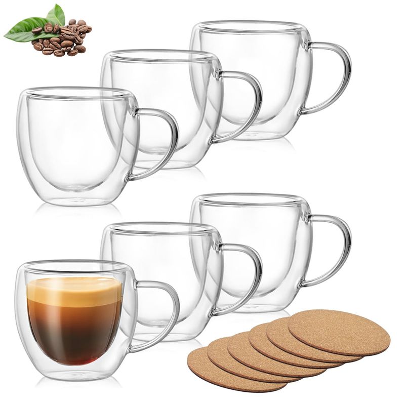 Casa si Gradina - Bucatarie si vesela - Cani si pahare - Cani si cesti - Pahar cu perete dublu cu maner 250 ml, set pahare 1 2 4 6, din sticla borosilicata premium termorezistenta - Infinity.ro