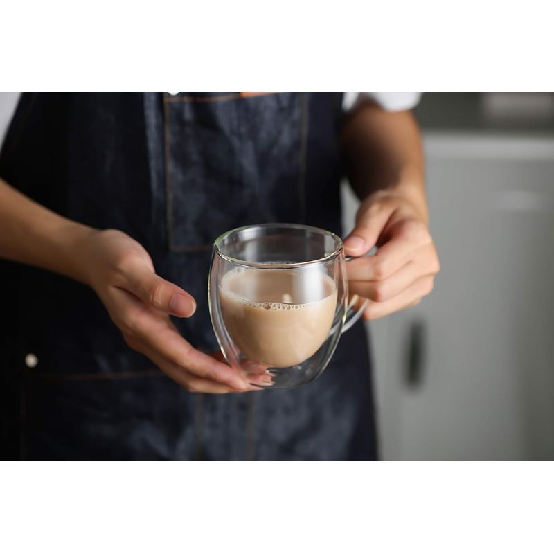Casa si Gradina - Bucatarie si vesela - Cani si pahare - Cani si cesti - Pahar cu perete dublu cu maner 250 ml, set pahare 1 2 4 6, din sticla borosilicata premium termorezistenta - Infinity.ro