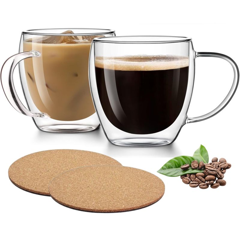 Casa si Gradina - Bucatarie si vesela - Cani si pahare - Cani si cesti - Pahar cu perete dublu cu maner 250 ml, set pahare 1 2 4 6, din sticla borosilicata premium termorezistenta - Infinity.ro