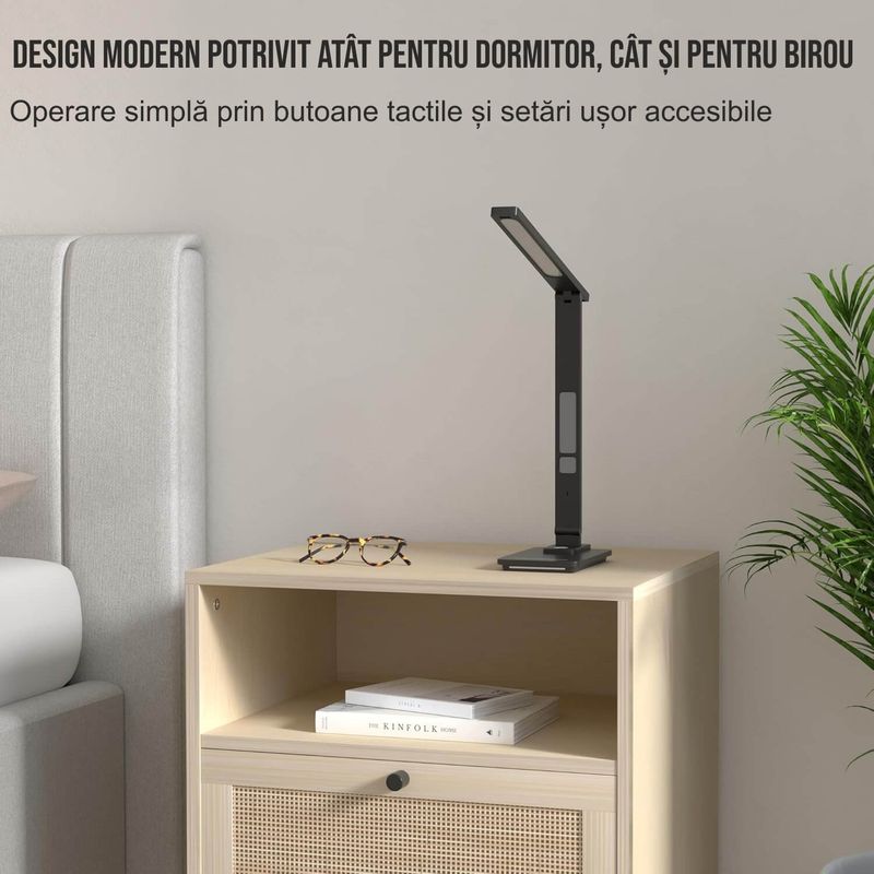 Casa si Gradina - Corpuri si surse de iluminat - Veioze si lampi - Veioze - Lampa de birou cu incarcarcator wireless pentru telefon iOs si Android, afisaj ora, data, temperatura - Infinity.ro
