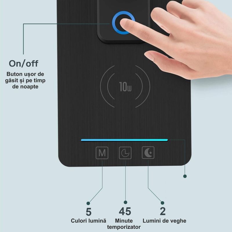 Casa si Gradina - Corpuri si surse de iluminat - Veioze si lampi - Veioze - Lampa de birou cu incarcarcator wireless pentru telefon iOs si Android, afisaj ora, data, temperatura - Infinity.ro