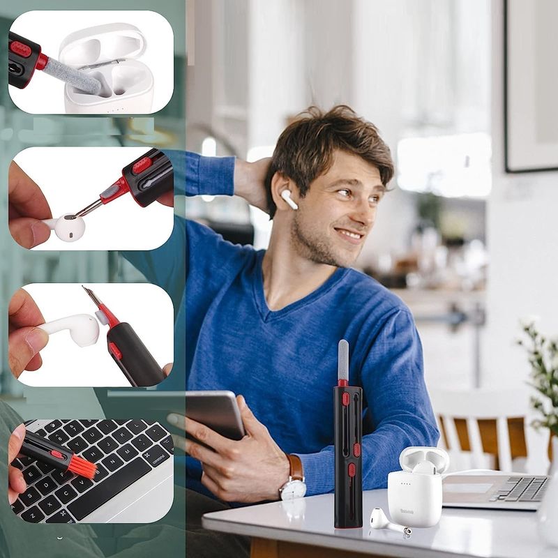 TV, Audio-Video si Foto - Accesorii TV si audio - Produse de intretinere - Kit de curatare 4 in 1 pentru AirPods, Earbuds, casti wireless, smartphone, tastatura, bord masina, Ideas4comfort - Infinity.ro