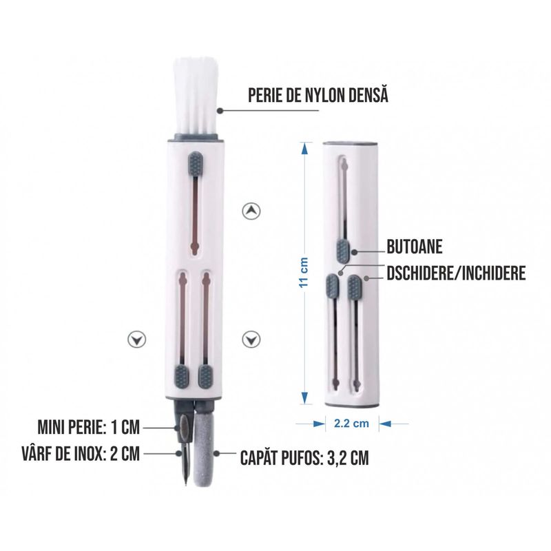 TV, Audio-Video si Foto - Accesorii TV si audio - Produse de intretinere - Kit de curatare 4 in 1 pentru AirPods, Earbuds, casti wireless, smartphone, tastatura, bord masina, Ideas4comfort - Infinity.ro