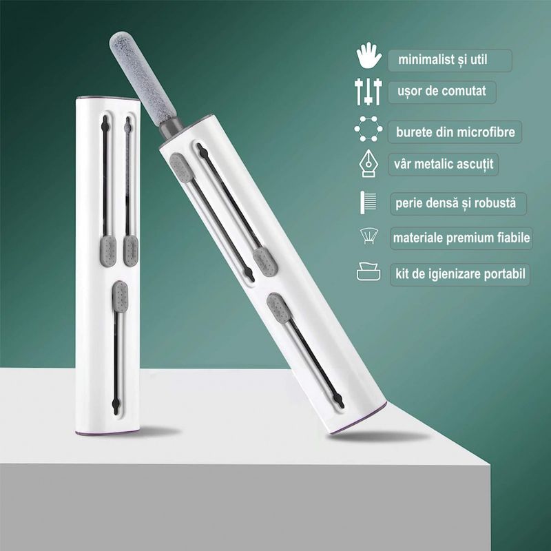 TV, Audio-Video si Foto - Accesorii TV si audio - Produse de intretinere - Kit de curatare 4 in 1 pentru AirPods, Earbuds, casti wireless, smartphone, tastatura, bord masina, Ideas4comfort - Infinity.ro