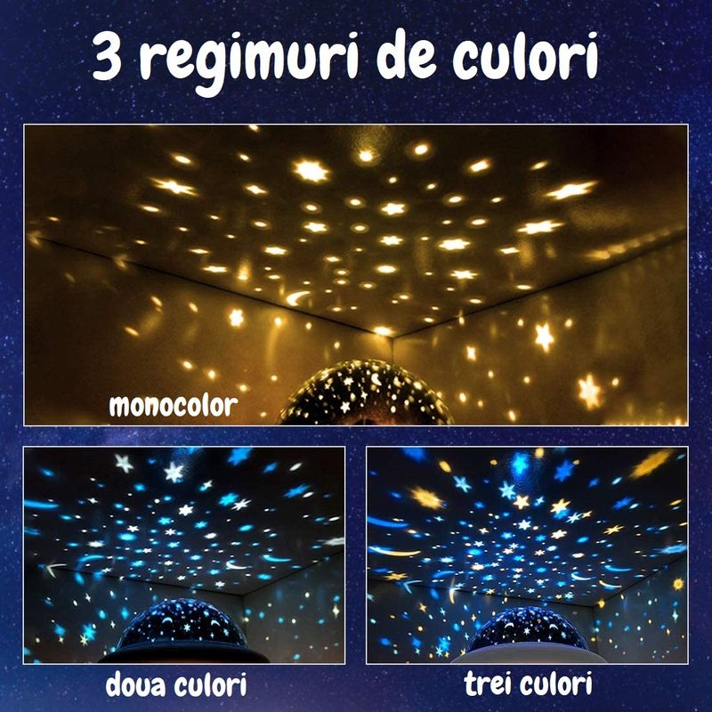 Casa si Gradina - Corpuri si surse de iluminat - Veioze si lampi - Lampi de veghe copii - Lampa de veghe MINI-OZN portabila cu LEDuri pentru copii, cu proiector, lumina 3 culori, reglabila - Infinity.ro