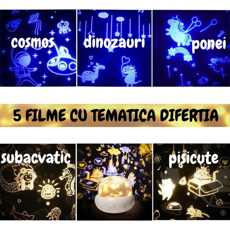 Casa si Gradina - Corpuri si surse de iluminat - Veioze si lampi - Lampi de veghe copii - Lampa de veghe proiector pentru copii portabila cu LEDuri multicolore si cu reglare a intensitatii, lumina alba - Infinity.ro