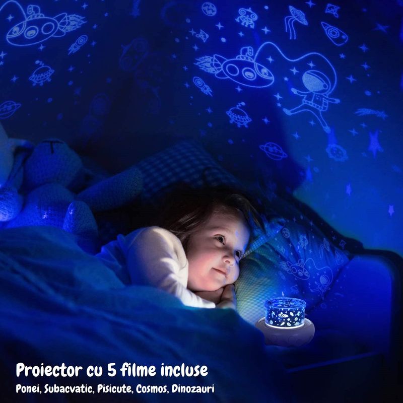 Casa si Gradina - Corpuri si surse de iluminat - Veioze si lampi - Lampi de veghe copii - Lampa de veghe proiector pentru copii portabila cu LEDuri multicolore si cu reglare a intensitatii, lumina alba - Infinity.ro