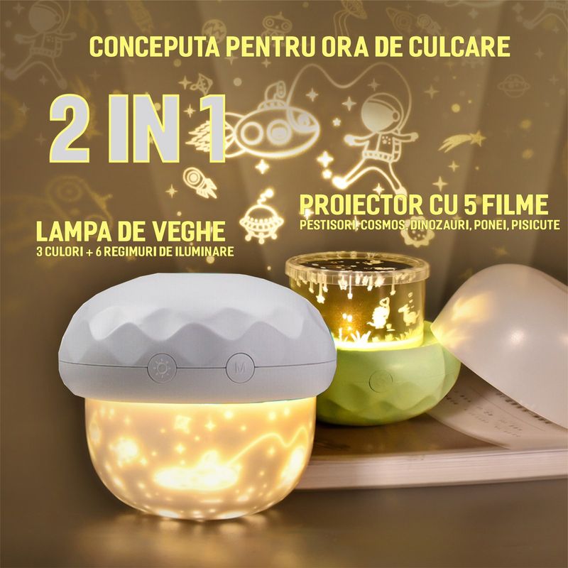 Casa si Gradina - Corpuri si surse de iluminat - Veioze si lampi - Lampi de veghe copii - Lampa de veghe proiector pentru copii portabila cu LEDuri multicolore si cu reglare a intensitatii, lumina alba - Infinity.ro