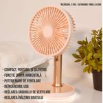Electronice si Electrocasnice - Climatizare si sisteme de incalzire - Aparate racire aer - Ventilatoare - Ventilator portabil pentru birou, 5 W, acumulator 2000 mAh, brat extensibil, reincarcabil USB, alb Roz - Infinity.ro
