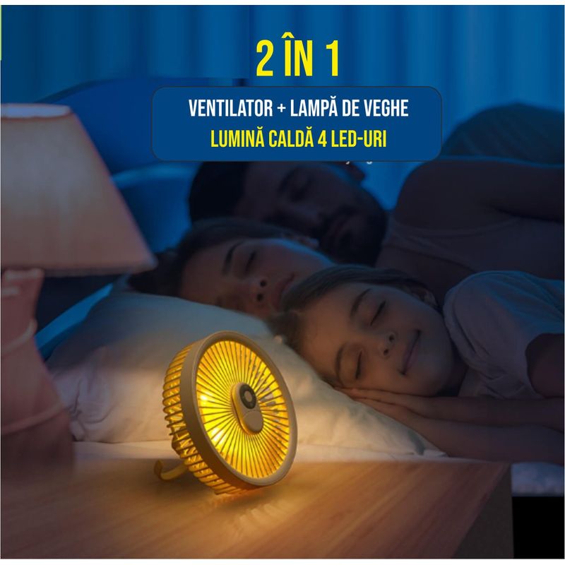 Electronice si Electrocasnice - Climatizare si sisteme de incalzire - Aparate racire aer - Ventilatoare - Ventilator cu carlig-suport portabil, Ideas4Comfort, portabil, telecomanda, reincarcabil USB, acumulatori 10W, 4000mAh - Infinity.ro