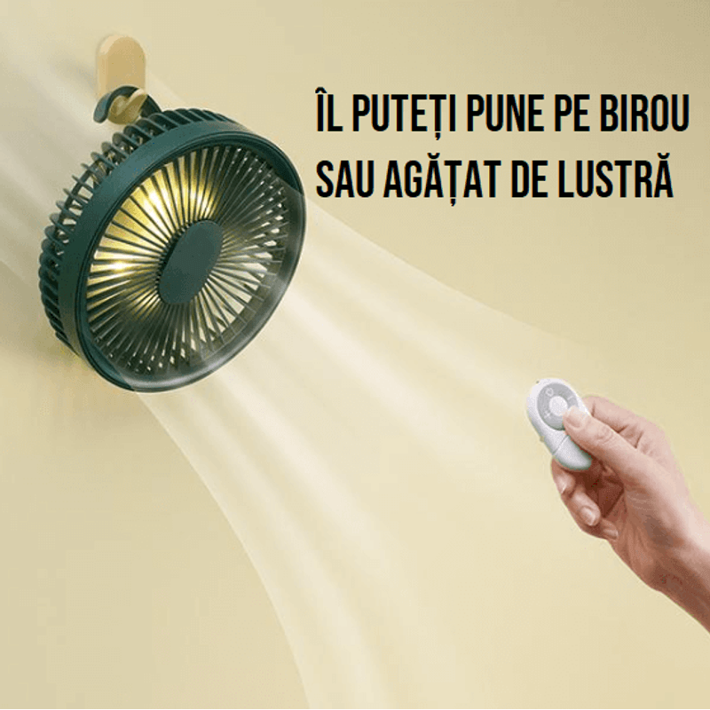 Electronice si Electrocasnice - Climatizare si sisteme de incalzire - Aparate racire aer - Ventilatoare - Ventilator cu carlig-suport portabil, Ideas4Comfort, portabil, telecomanda, reincarcabil USB, acumulatori 10W, 4000mAh - Infinity.ro