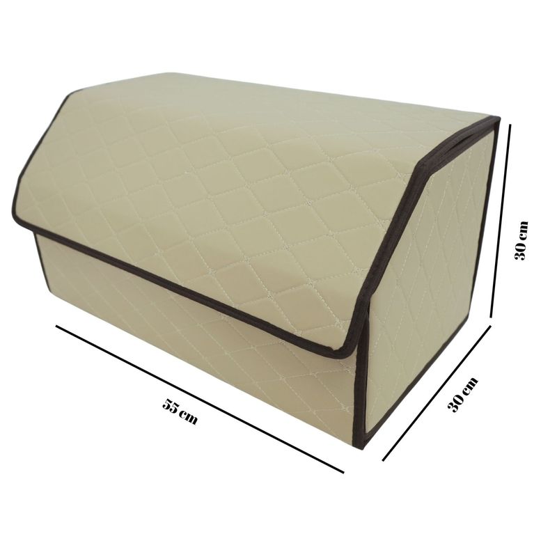 Casa si Gradina - Mobilier - Organizare si depozitare - Cutii depozitare - Cutie de Depozitare Auto, Daemi, Piele Ecologica, Pliabil  si Rezistent la Uzura, Bej Deschis, 55 x 30 x 30cm - Infinity.ro
