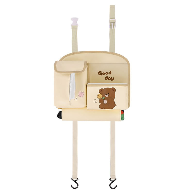 Casa si Gradina - Mobilier - Organizare si depozitare - Cutii depozitare - Geanta Multifunctionala de Depozitare, Daemi, Model Ursuleti, Scris Good Day, Suport Servetele si Telefon, 25x31 cm, Bej - Infinity.ro