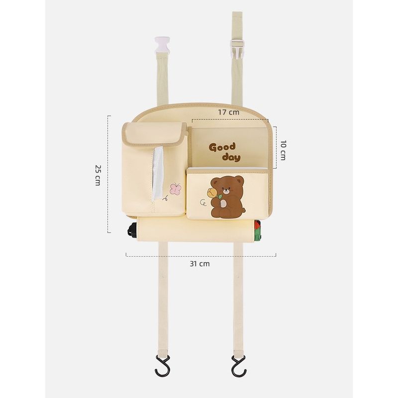Casa si Gradina - Mobilier - Organizare si depozitare - Cutii depozitare - Geanta Multifunctionala de Depozitare, Daemi, Model Ursuleti, Scris Good Day, Suport Servetele si Telefon, 25x31 cm, Bej - Infinity.ro