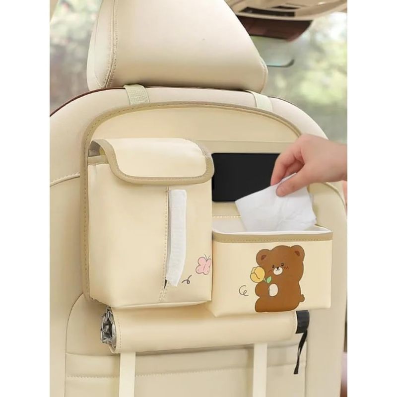 Casa si Gradina - Mobilier - Organizare si depozitare - Cutii depozitare - Geanta Multifunctionala de Depozitare, Daemi, Model Ursuleti, Scris Good Day, Suport Servetele si Telefon, 25x31 cm, Bej - Infinity.ro