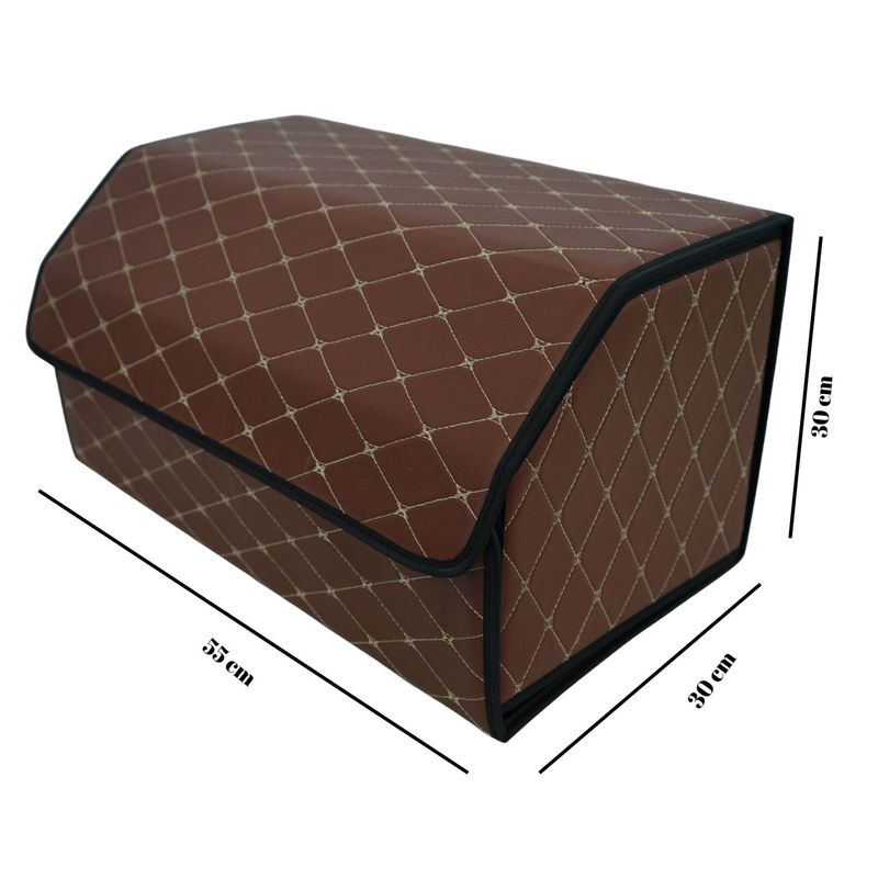 Casa si Gradina - Mobilier - Organizare si depozitare - Cutii depozitare - Cutie de Depozitare Auto, Daemi, Piele Ecologica, 2 Compartimente Depozitare, Pliabil, Maro Inchis, 55 x 30 x 30cm - Infinity.ro