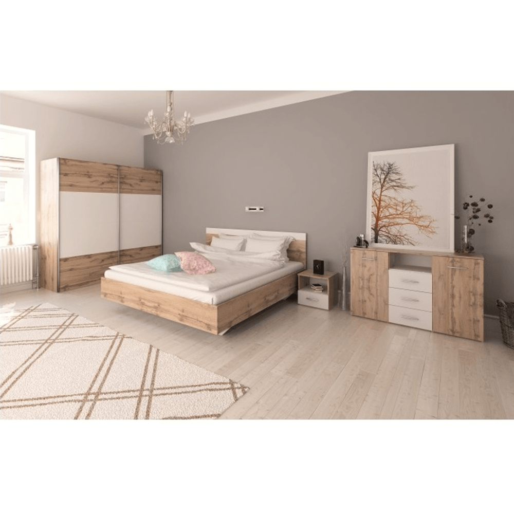 Set dormitor (pat 180x200 cm), stejar wotan/ alb, GABRIELA NEW