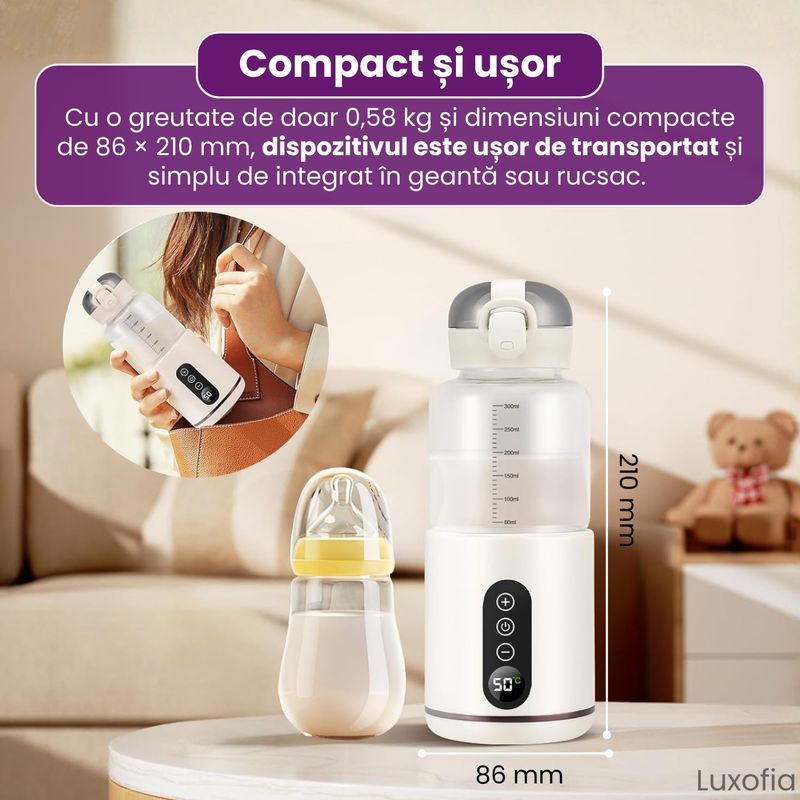 Jucarii, Copii si Bebe - Hrana si alaptare - Biberoane, suzete si accesorii hranire - Incalzitoare si termosuri bebe - Incalzitor Lapte Portabil, Temperatura Reglabila 37-55°C, Functie Termos, Temperatura Constanta 7 ore, 300 ml, Alb - Infinity.ro