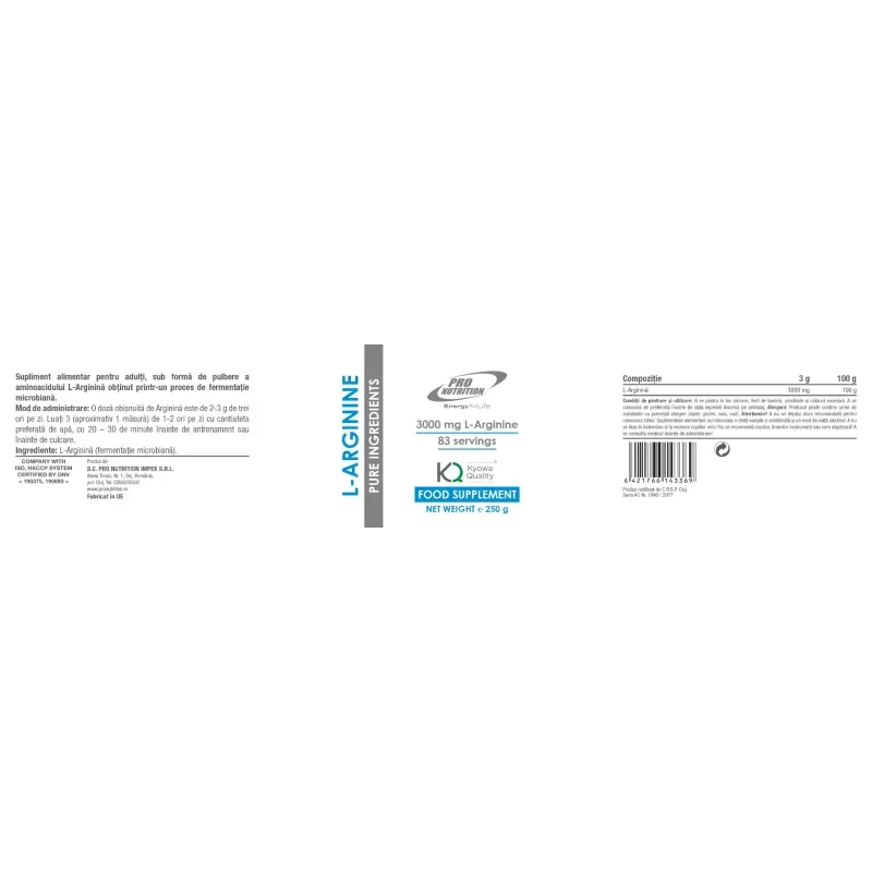 Ingrijire personala si Cosmetice - Sanatate si wellness - Nutritie sportiva - Aminoacizi - Aminoacizi, L-Arginine Kyowa, 250g - Infinity.ro