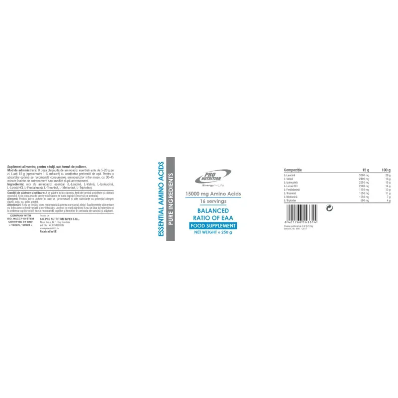 Ingrijire personala si Cosmetice - Sanatate si wellness - Nutritie sportiva - Aminoacizi - Aminoacizi esentiali, Essential Amino Acids, 250 g - Infinity.ro