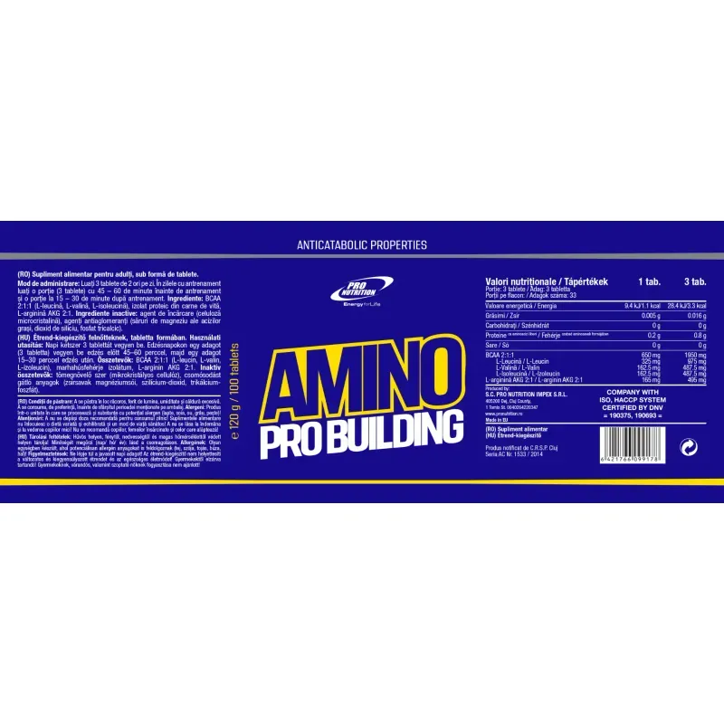 Ingrijire personala si Cosmetice - Sanatate si wellness - Nutritie sportiva - Aminoacizi - Aminoacizi 2:1:1 si L-arginina AKG 2:1, Amino Pro Building, 100 tablete - Infinity.ro
