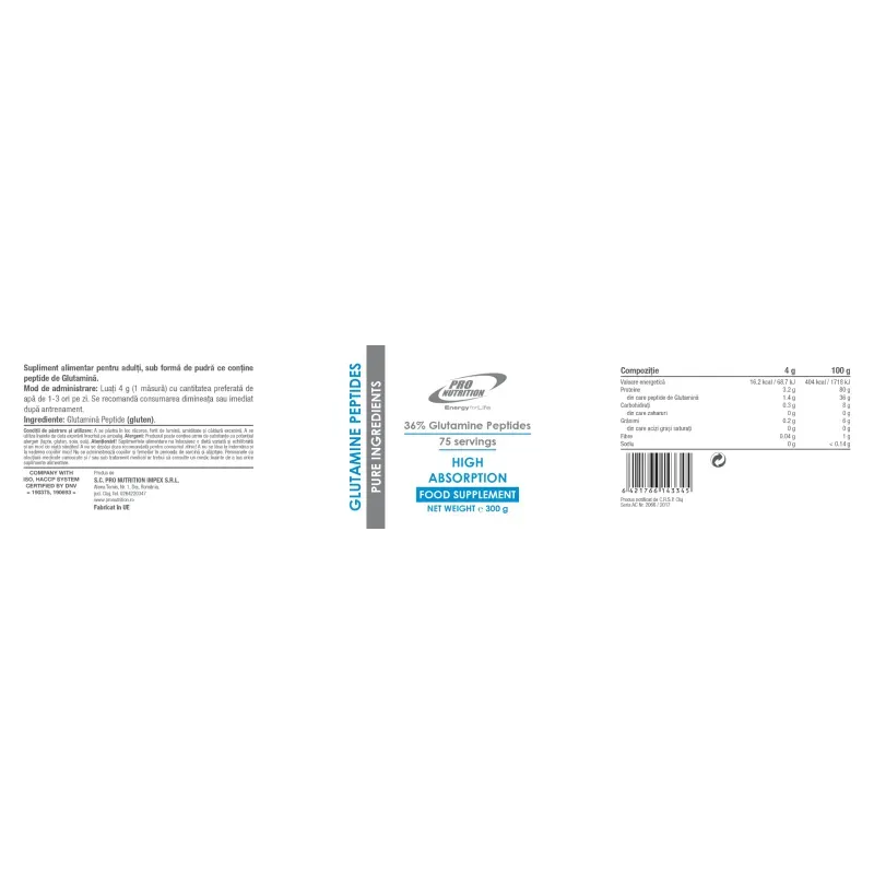 Ingrijire personala si Cosmetice - Sanatate si wellness - Nutritie sportiva - Aminoacizi - Aminoacizi, Glutamine Peptides, 300 g - Infinity.ro