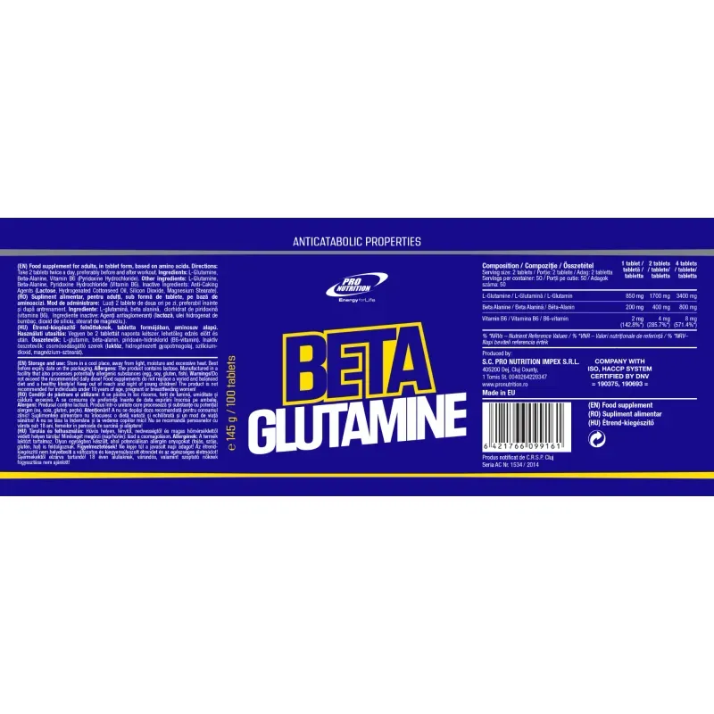 Ingrijire personala si Cosmetice - Sanatate si wellness - Nutritie sportiva - Aminoacizi - Aminoacizi, Beta Glutamine, 100 tablete - Infinity.ro