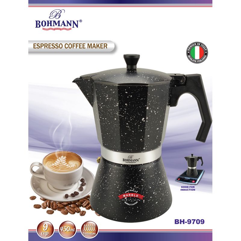 Electronice si Electrocasnice - Electrocasnice bucatarie - Preparare bauturi - Cafetiere - Espressor aragaz, Bohmann, 9 Cesti, Negru - Infinity.ro