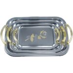 Casa si Gradina - Bucatarie si vesela - Ustensile bucatarie - Tavi servire - Set tavi Bohmann din inox pentru servire, manere gold, model trandafir - Infinity.ro