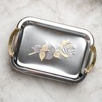 Casa si Gradina - Bucatarie si vesela - Ustensile bucatarie - Tavi servire - Set tavi Bohmann din inox pentru servire, manere gold, model trandafir - Infinity.ro