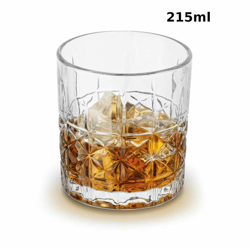 Casa si Gradina - Bucatarie si vesela - Cani si pahare - Pahare - Set 6 pahare cristal MADGENIX Classix 215ml pentru whisky si bourbon, design elegant cu taieturi in relief, pahare tip tumbler joase ideal cadou - Infinity.ro