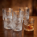 Casa si Gradina - Bucatarie si vesela - Cani si pahare - Pahare - Set 6 pahare cristal MADGENIX Classix 215ml pentru whisky si bourbon, design elegant cu taieturi in relief, pahare tip tumbler joase ideal cadou - Infinity.ro