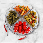 Casa si Gradina - Bucatarie si vesela - Vesela si tacamuri - Vesela pentru servire - Set servire 5 piese MADGENIX Denis, platou cu 4 boluri de sticla 200 ml pentru aperitive, sosuri, gustari si snacks, vesela terasa si evenimente - Infinity.ro