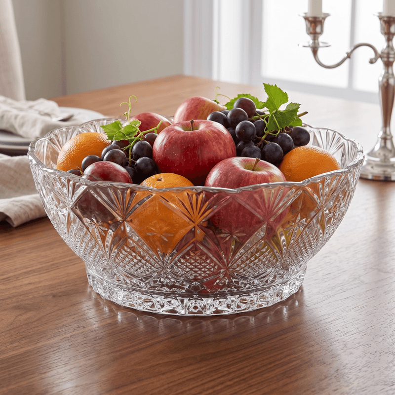 Casa si Gradina - Bucatarie si vesela - Vesela si tacamuri - Farfurii si boluri - Bol din Sticla pentru Salata sau Fructe MADGENIX, Model Cristal Floral, Diametru 23.5 cm, Inaltime 9.5 cm - Infinity.ro