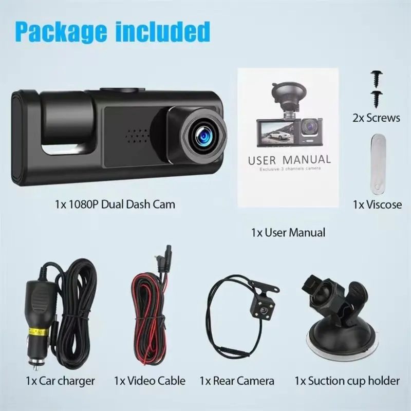 Auto si Moto - Electronice auto - Camere auto si DVR - Camera video auto tripla, 3 canale DVR, Dash Cam S1, WiFi, Night Vision, Rezolutie 1920x1080, Inregistrare dubla, Camp vizual ultralarg, Card 32 GB ca - Infinity.ro