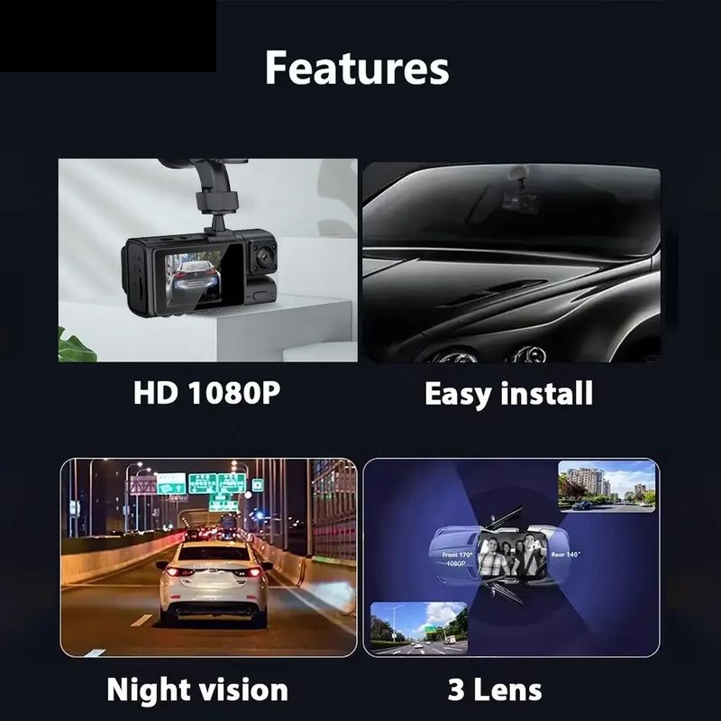 Auto si Moto - Electronice auto - Camere auto si DVR - Camera video auto tripla, 3 canale DVR, Dash Cam S19, WiFi, Night Vision, Rezolutie 1920x1080, Camp vizual ultralarg - Infinity.ro